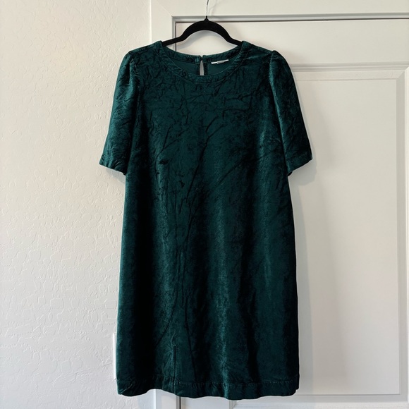 J Jill Velvet Loose Fit No Stretch Knee Length Emerald Green Dress - Picture 2 of 10